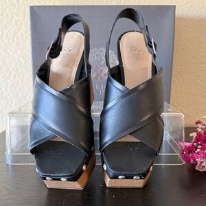 Vince Camuto Jenevya Black Leather Slingback Heels